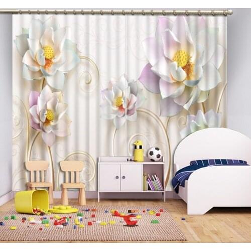 European Curtains Photo Painted 3D Curtain Living room white flower 3d curtains