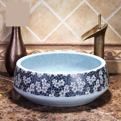 Europe style China Handmade Lavabo Washbasin Artistic Bathroom Sink countertop bowl sink blue and white crack