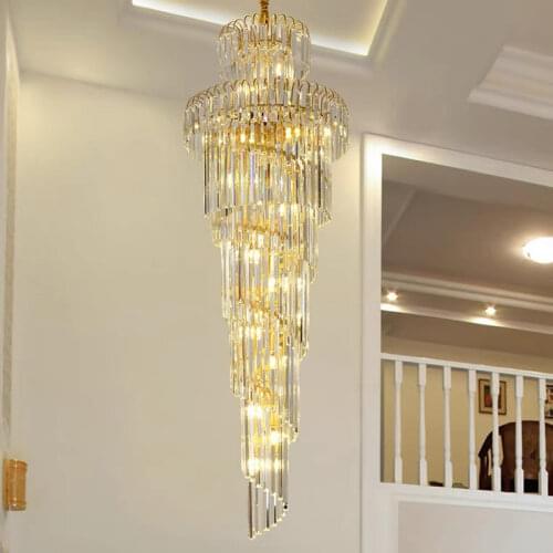 Long staircase crystal chandelier modern loft crystal lamp long chandelier simple luxury villa living room large chandelier