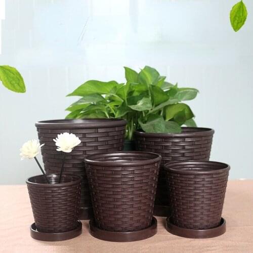 Imitation Bamboo Woven Plastic Flower Pot Thickened Reinforced Simple Fleshy Flower Pot Round Indoor Balcony Small Flower Pot