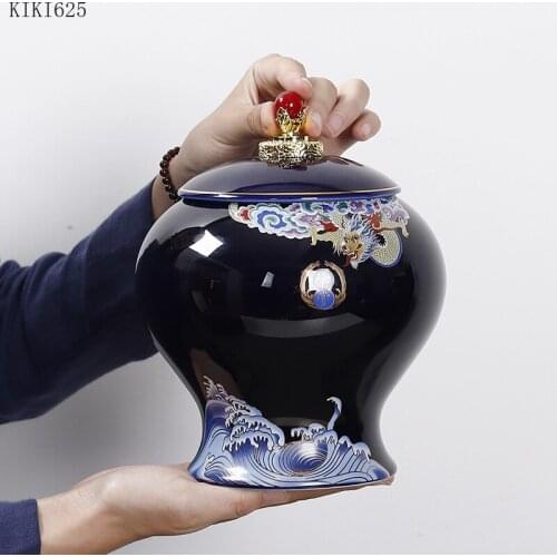Creative Dragon Ceramic Tea Caddy Kitchen Storage Container Candy Dried Fruit Sealed Cans Large Capacity General Cans Home Decor