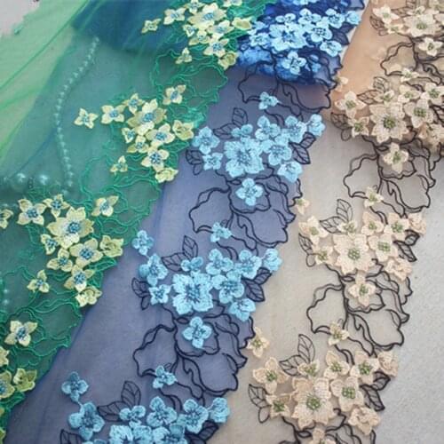 10meters Blue Green Skin Flower Edge Embroidered Mesh Lace Trim Trimmings DIY African Bra Underwear Fabric Sewing Accessories