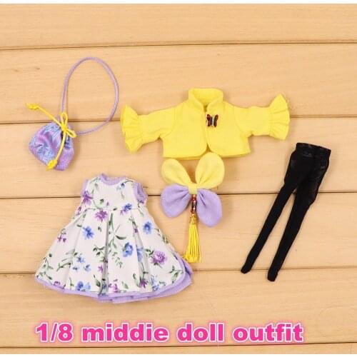 Middie Blyth doll yellow coat with flower dress with purple bag and stocking with hairpin cute dressing free shipping
