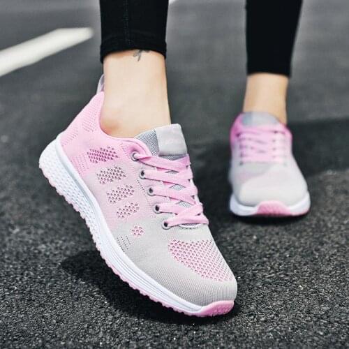 Large Size Summer Outdoor Sneakers Woman Sport Shoes Sports Women Running Shoes Woman Gray Pink Tennis Femme Trainers Flat B-623