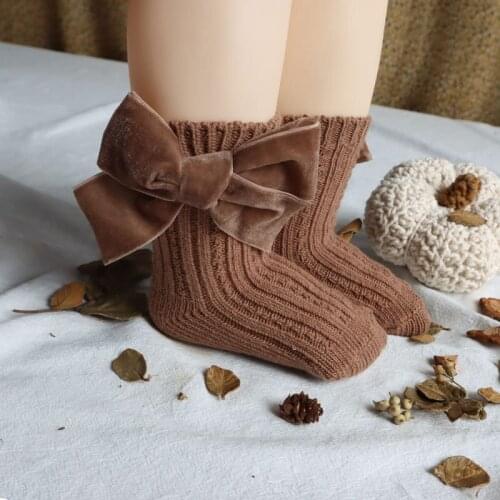 Cute Velvet Bowknot Baby Socks Winter Warm Baby Boys Girls Socks Knitted Solid Color Kids Toddler Floor Socks