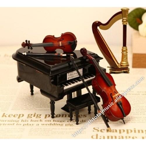 Miniature Violin Model Replica Miniature Piano Mini Cello Miniature Harp Musical Instrument Ornaments Christmas Gifts