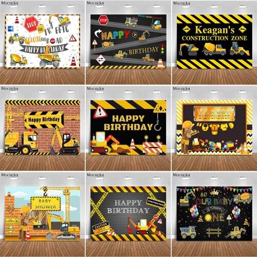 MOCSICKA Birthday Backgrounds Construction Zone Excavator Truck Crane Builder Boy Newborn Photography Backdrops For Photo Studio