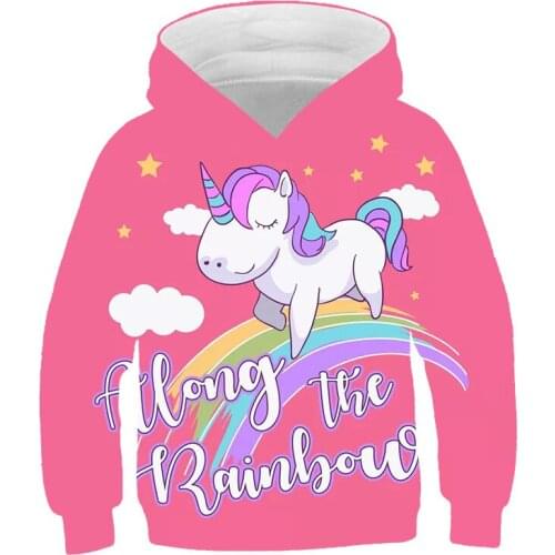Unicorn Fashion Graffiti Letter 3D Print Hoodie Girls Clothes Hooded Pink Kid Hoodies Sweatshirt Cartoon Casual Loose Pullover