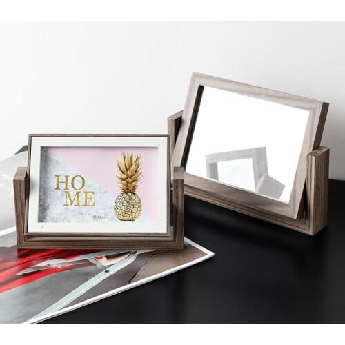 6 / 7 inch Rotate wood photo frames set Front picture frame and back mirror Creative Painting Frame Nordic home decoration