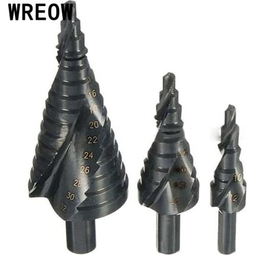 3pcs HSS 4-12-20-32mm Nitriding Step Drill Bit Set Spiral Grooved Hole Cutter Triangle Stepped drill for woodworking accessories