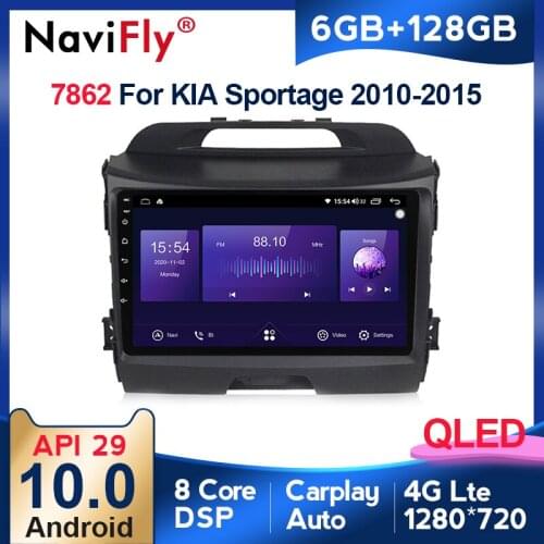NaviFly 6GB+128GB QLED Screen 1280*720 Android 10 For Kia Sportage 3 SL 2010 - 2016 Navigation GPS Car Multimedia Radio Player