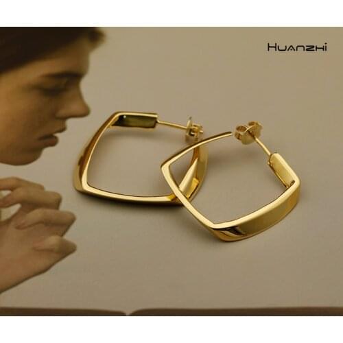 HUANZHI 2020 New Gold Silver Color Metal Irregular Geometric Square Stud Earrings Trendy for Women Girls party Jewellry gifts