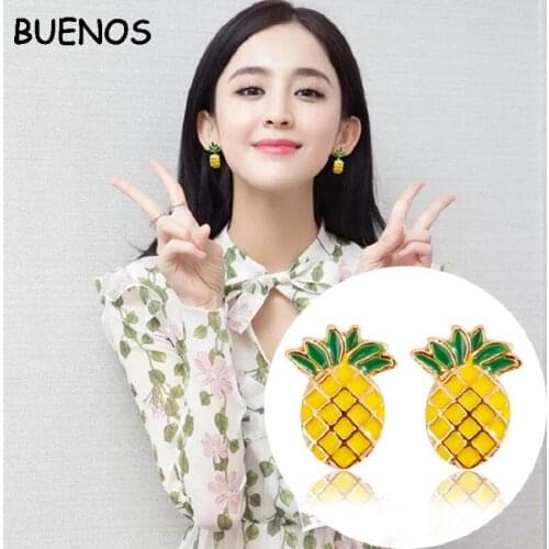 BUENOS New Korean Fashion Small Stud Earrings Cute Friut Pineapple Earrings Trendy Summer Earrings for Women 2019 Jewelry Gift