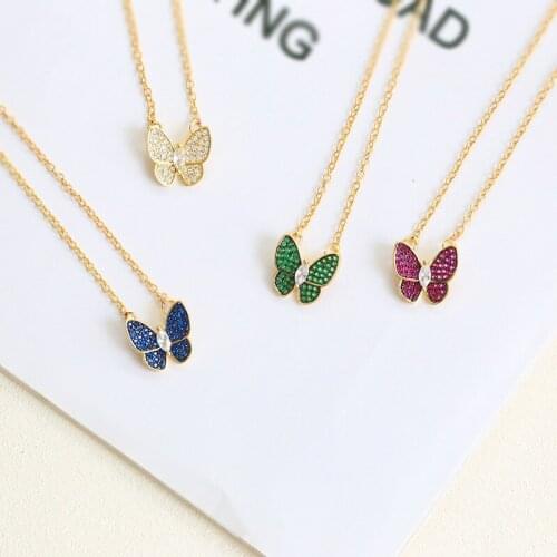 Funmode Charm Multicolor Butterfly Design Pendant Necklace For Women Dress Jewelry Accessories Gold Color Link Chain FN152