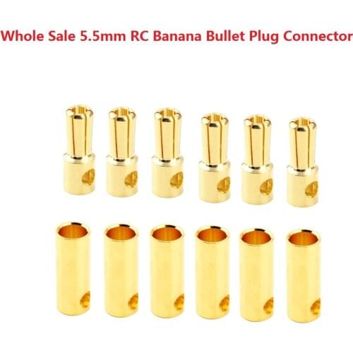 Whole Sale 5.5mm Gold Tone Metal RC Banana Bullet Plug Connector Male Female For ESC Battery Motor RC car RC boat RC airplane