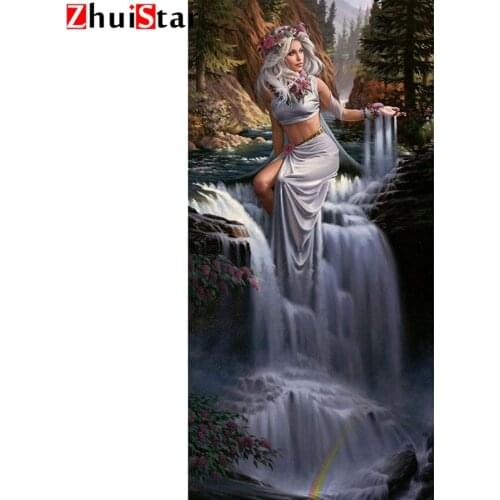 Full square 5D DIY diamond painting waterfall landscape woman diamond embroidery mosaic pattern cross stitch home decoration ZWQ