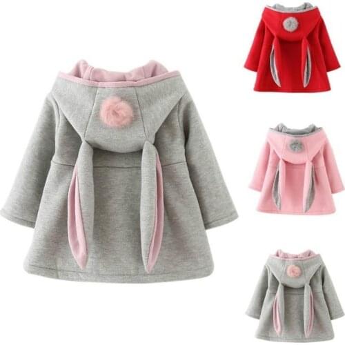 Lovely Baby Rabbit Ears Hooded Girls Spring Autumn Jacket Coat Warm Outerwear