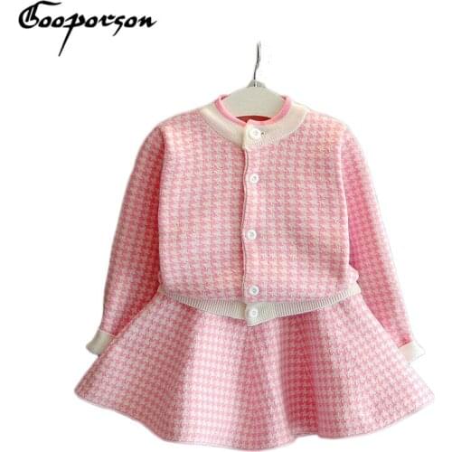 Christmas Girls Clothing Set Plaid Knitted Sweater Jakcet with Skirt Girls Clothes Set Fashion Autumn Set Winter Outfits