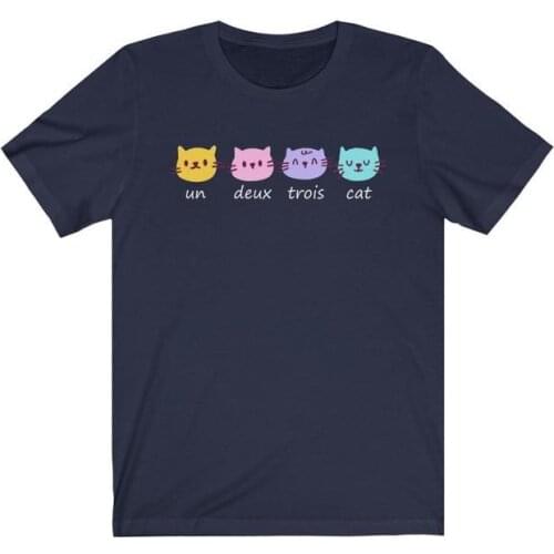 Un Deux Trois Cat French Kitty T-shirt Mother Letters Women T-shirts 90s Cotton O Neck Kawaii Shirt Short Sleeve Top Plus Size