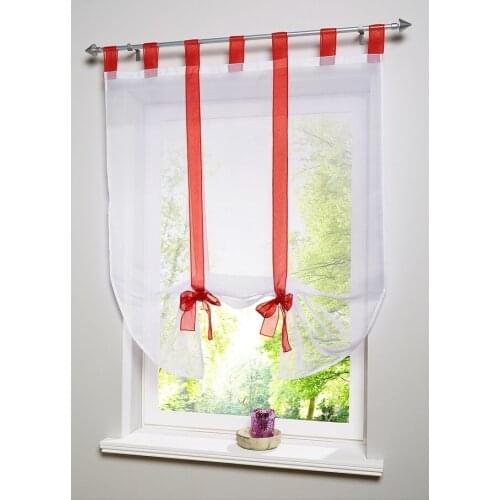 RZCORTINAS Bow Knot Tie-up Roman Curtain Adjustable Balloon Shade Sheer Curtain Voile Window Treatment Tulle Curtain for Kitchen