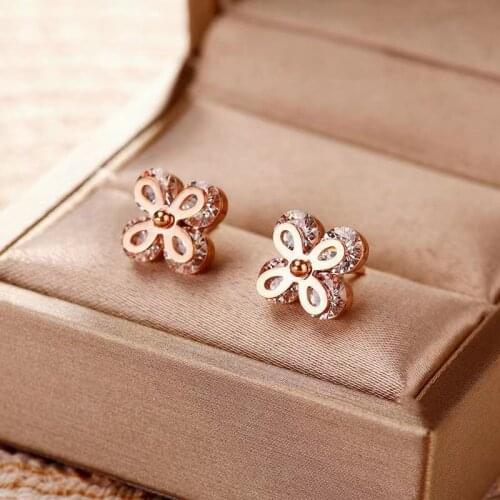 Diamond Crystal Clover Earrings Titanium Steel Earrings Female online celebrity Live Temperament Tide Small Jewelry Live Stall