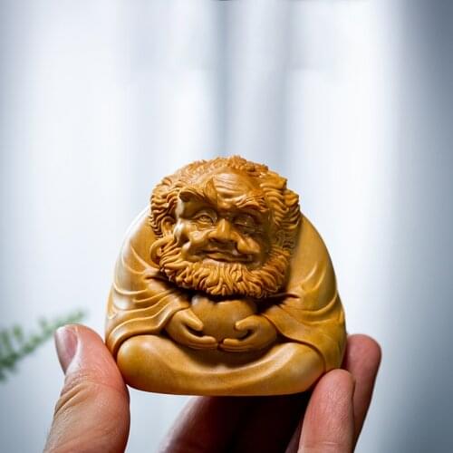 Boxwood 6CM Dharma Sculpture Cartoons Buddha Wood Zen Statue Feng Shui Meditation Home Decor