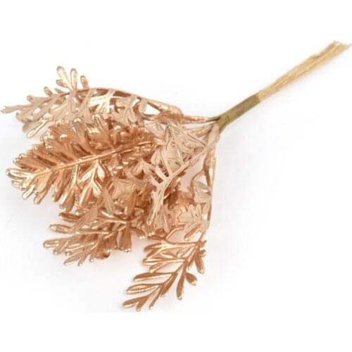 Silver Gold Leaves Artificial Plants Bouquet for Christmas Wedding Decoration DIY Scrapbook Handmade Craft Fake Flowers Decor