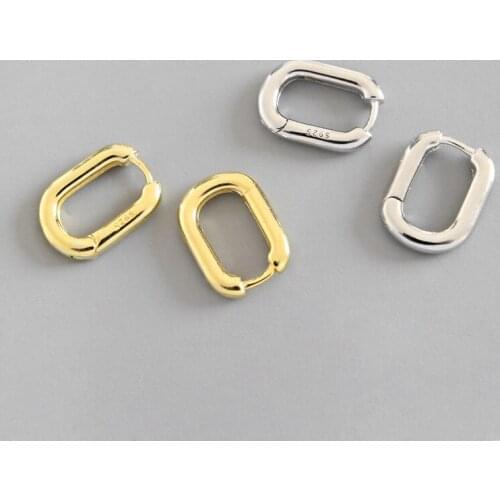 Korean-style S925 Fine Silver Earrings Normcore Style Retro Geometry Ellipse Ring Circle Ear Clip Gold Silver-Ear Stud