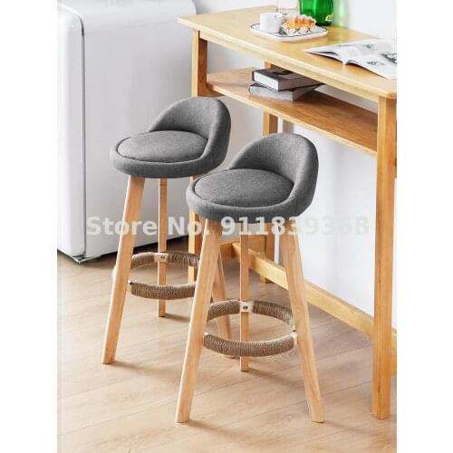 Nordic Bar Chair Solid Wood High Stool Family Back High Stool Modern Simple Bar Stool Front Desk Bar Chair