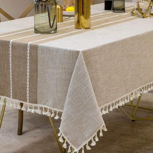 Fabric Cotton Linen Tablecloths, Wrinkle Free Anti-Fading Table Cloth, Tassel Square Indoor & Outdoor Dining Table Cover