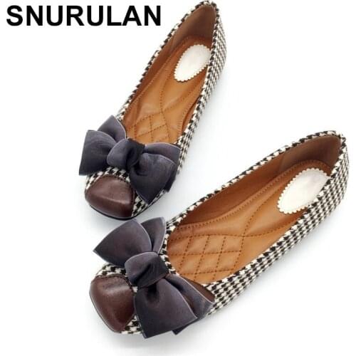 SNURULAN 2018 Woman Flats Shoes Slip On Women Square Toe Butterfly-Knot Single Shoes Ladies shoes Black White Zapatos Mujer E694
