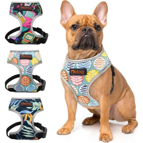 Nylon Dog Harness Reflective Breathable Dog Cat Harness Printed Pet Harnesses Adjustable for Small Medium Dogs Puppy Bulldog