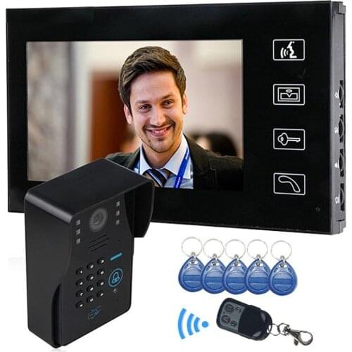 7 Inch Screen Video Door Phone Intercom System Password Code Keypad Camera 5pcs ID Card Remote controller Video Doorbell Kit