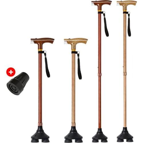 Elderly Retractable Illuminated Lighting Stick Outdoor Safe Old Man Crutches Light Wood Grain Non Slip T Walking Sticks