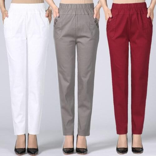 Plus Size 5XL Straight Women Pants Casual Stretch Cotton Trousers Women Pantalon Femme Work Office Ladies High Waist Pants C4315