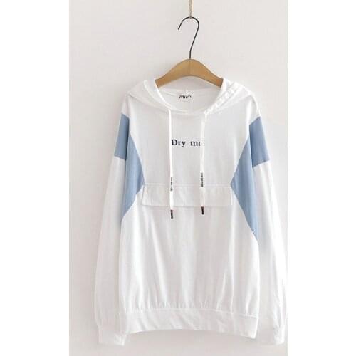 Women Hoodies 2020 New Loose Fresh Fake Pocket Letter Embroidered Hoodies Long Sleeve Students Hooded Sweatshirts