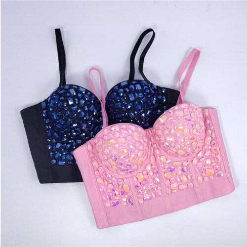 2021 New Womens Camisole Top Beading Bustier Bra Push Up Gathered Brassiere Underwear Sexy Backless Tube Top Outer Wear Y1424