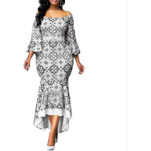 Autumn Dress Women 2020 Vintage Sexy Slash Neck Ruffles Long Party Dress Casual Plus Size Slim White Lace Mermaid Maxi Dresses