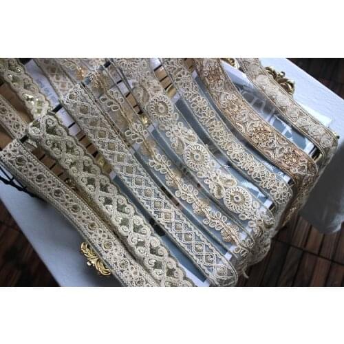 Gold bone rope sequins gold thread straight edge embroidery lace embroidered handmade diy clothing accessories skirt trim
