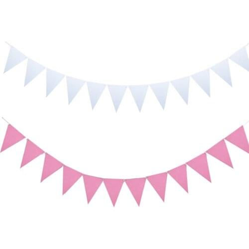 10M 8M White Pink nonwoven Bunting Banners Holiday Pennant Beauty Mariage Wedding Garland Flags Birthday Party Solemn Decoration