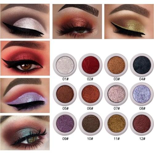 12Colors Metallic Shimmer Eyeshadow Pearl Chameleon Smoky Eye Makeup Pigment Longlasting Smudge-proof Glitter Eye Shadow