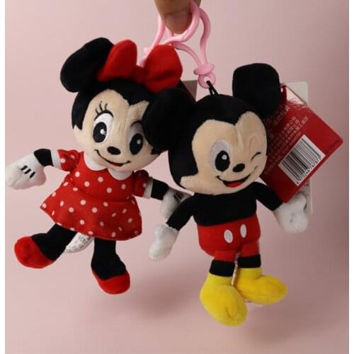 15cm Classic Style Mickey Mouse Minnie Disney Stuffed Toys Keychains For Backpacks Couple Models Dolls Key Chains For Women Bag