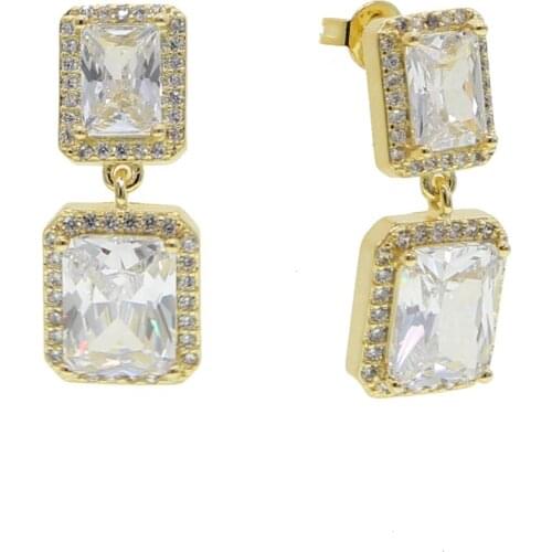 2021 New Fashion Sparking Bling Square Shape Baguette Cz Earrings Women Ladies Gold Color Wedding Engagement Jewelry Bridal Gift