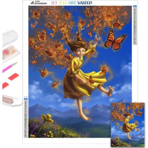 5D Diamond Embroidery Butterfly DIY Portrait Diamond Painting Girl Full Square Round Drill Mosaic Art Picture Handmade Gift