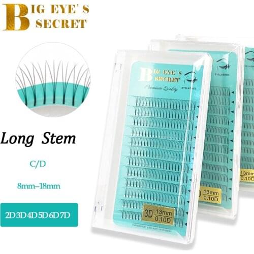 BES 2D 3D 4D 5D 6D 7D 10D 8-15mm Long Stem False Lashes Premade Russian Volume Fans Faux Mink Premade Eyelash Extensions Makeup