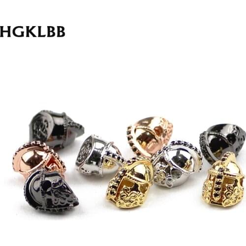 HGKLBB Black Zircon helmet Pendant Copper Spacer beads 2pcs 8MM Spartan Charms Loose beads Jewelry making bracelet DIY Findings