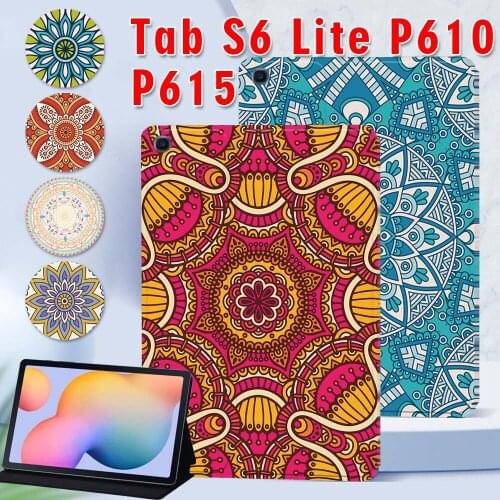 For Samsung Galaxy Tab S6 Lite P610/P615 10.4 Inch Tablet Case Mandala Pattern Case Stand Folio Cover + Stylus