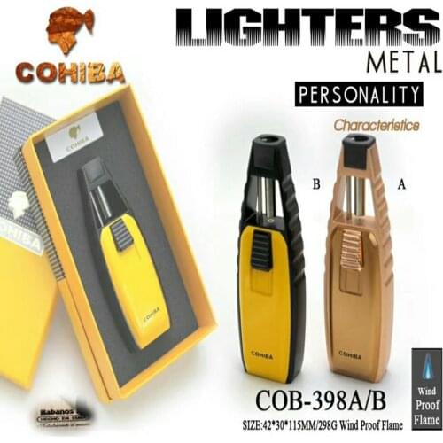 COHIBA Windproof Powerful Triple Torch Lighter BBQ Jet Gas Cigar Lighter Turbo Metal Kitchen Cigar Spray Gun Outdoor Gadgets Man