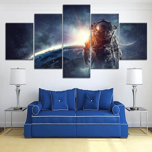 Printed Canvas Paintings Home Decoration 5 Panel Astronauts Separated Outer Space Wall Artwork Modular Pictures Posters Frame