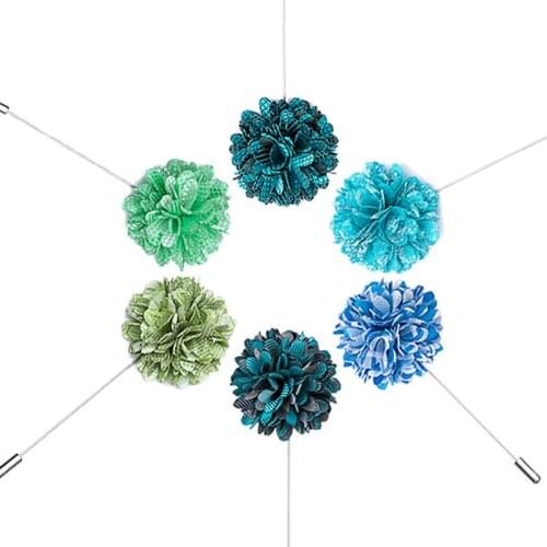 Hi-Tie 5 Pcs Every Styles Mens Tie Suit Accessories Blue Brooch Boutonniere Teal Floral Necktie For Wedding Party Business